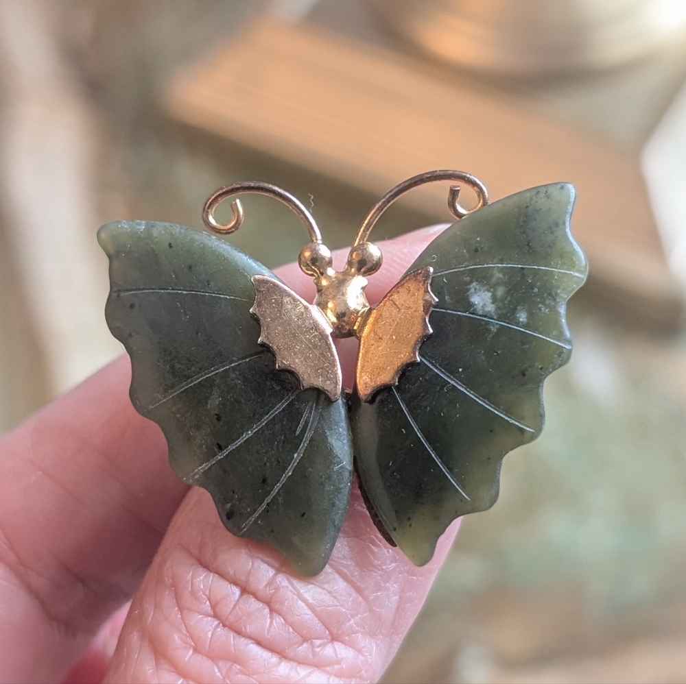 Butterfly Jade Pendant with Gold Accents - Women Jewelry